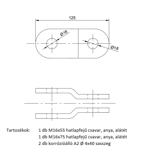 KÖF VILLÁS KÖZDARAB 70mm M16 csavarokkal (814)